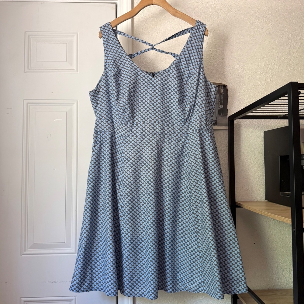 CHERRY VELVET blue brown dog print cotton mod pinup retro sleeveless mini dress